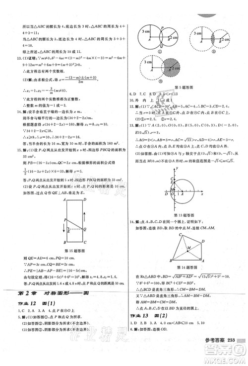 龙门书局2021启东中学作业本九年级数学上册JS江苏版宿迁专版答案