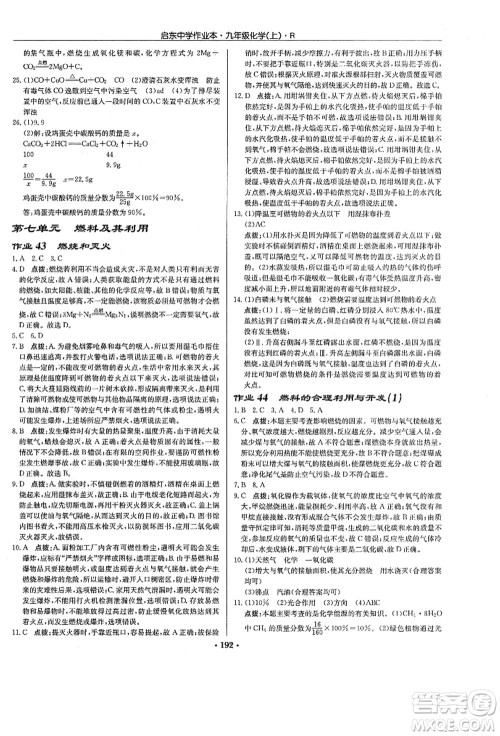 龙门书局2021启东中学作业本九年级化学上册R人教版答案