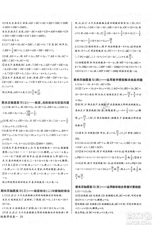 长江少年儿童出版社2021思维新观察七年级数学上册RJ人教版答案