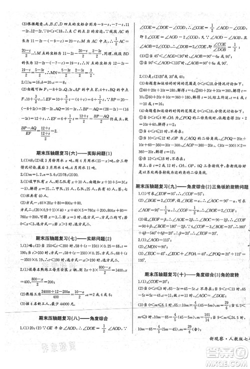 长江少年儿童出版社2021思维新观察七年级数学上册RJ人教版答案