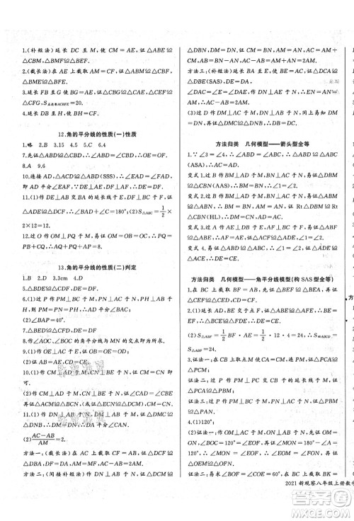 长江少年儿童出版社2021思维新观察八年级数学上册RJ人教版答案