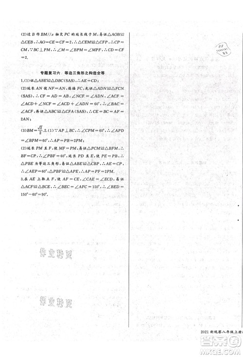 长江少年儿童出版社2021思维新观察八年级数学上册RJ人教版答案 长江少年儿童出版社2021思维新观察八年级数学上册RJ人教版答案