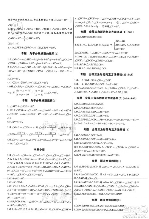 长江少年儿童出版社2021思维新观察培优讲练八年级数学上册人教版答案