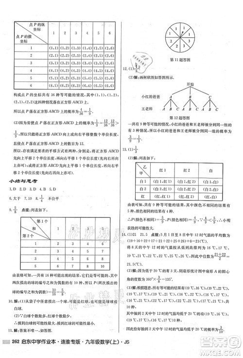 龙门书局2021启东中学作业本九年级数学上册JS江苏版连淮专版答案