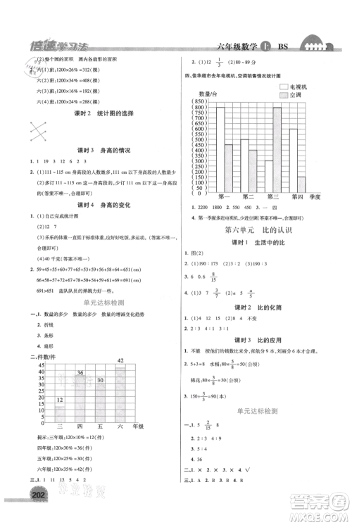 开明出版社2021倍速学习法六年级上册数学北师大版参考答案