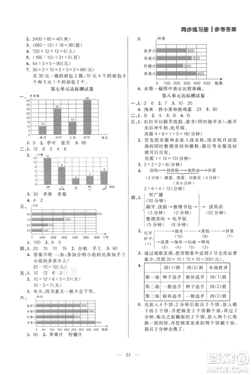 远方出版社2021年100分闯关同步练习册四年级上册数学人教版参考答案