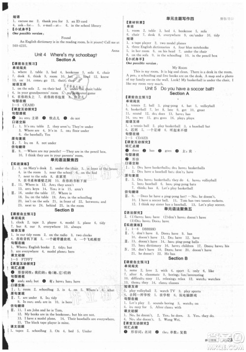 阳光出版社2021全品学练考英语七年级上册RJ人教版答案