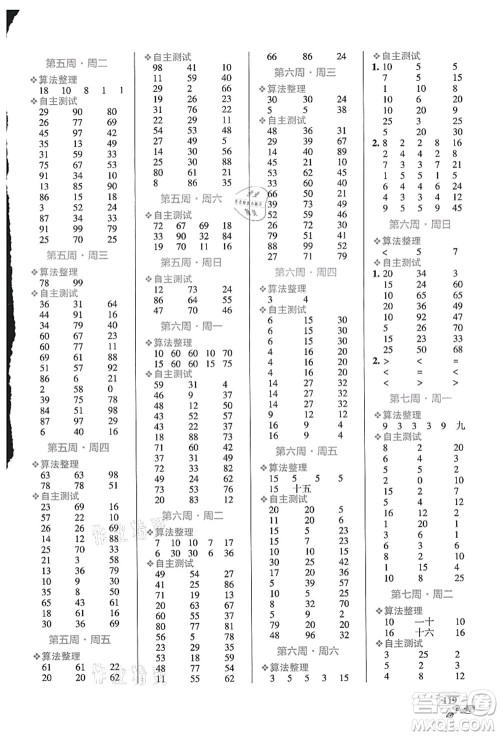 辽宁教育出版社2021小学学霸天天计算二年级数学上册RJ人教版答案