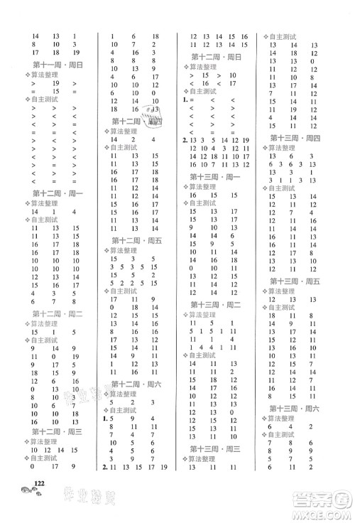 辽宁教育出版社2021小学学霸天天计算一年级数学上册RJ人教版答案