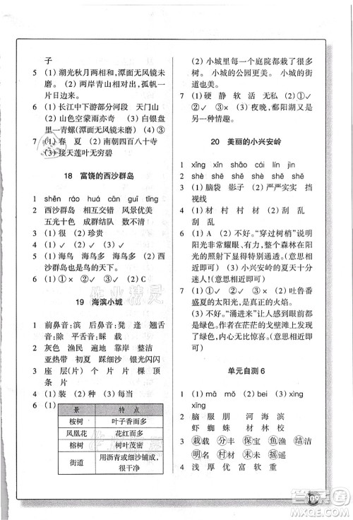 浙江教育出版社2021语文同步练习三年级上册R人教版答案