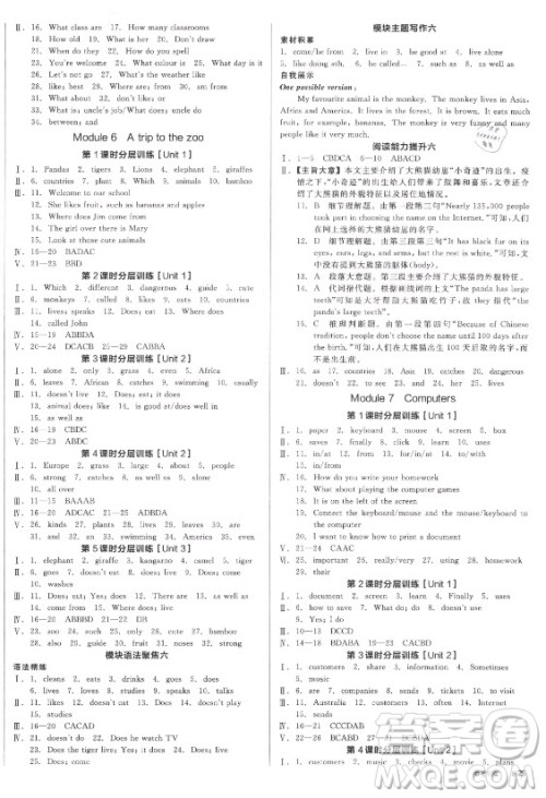 阳光出版社2021全品学练考英语七年级上册WY外研版浙江专版答案