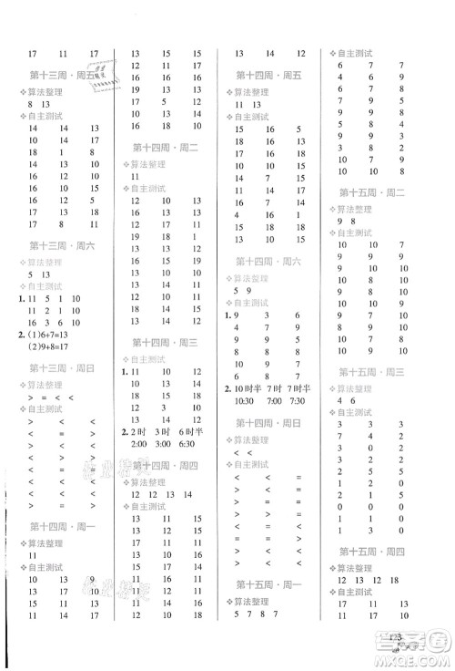 辽宁教育出版社2021小学学霸天天计算一年级数学上册BS北师版答案