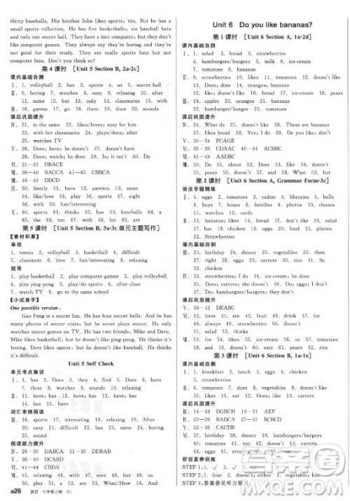 阳光出版社2021全品学练考英语七年级上册RJ人教版浙江专版答案 阳光出版社2021全品学练考英语七年级上册RJ人教版浙江专版答案