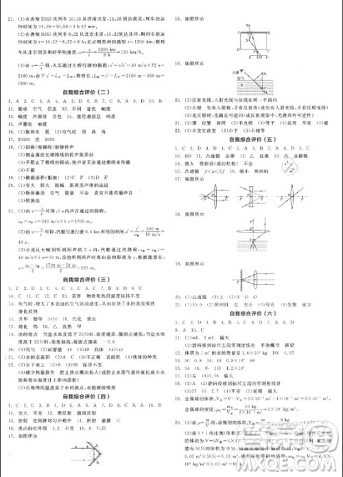 阳光出版社2021全品学练考物理八年级上册RJ人教版答案