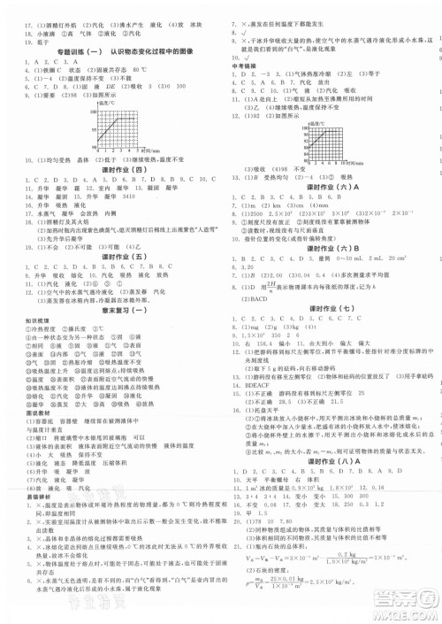 阳光出版社2021全品学练考物理八年级上册BS北师大版答案