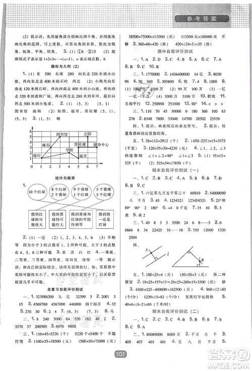 辽海出版社2021新课程能力培养四年级数学上册北师大版答案