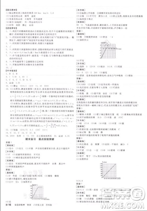 阳光出版社2021全品学练考物理八年级上册SK苏科版答案