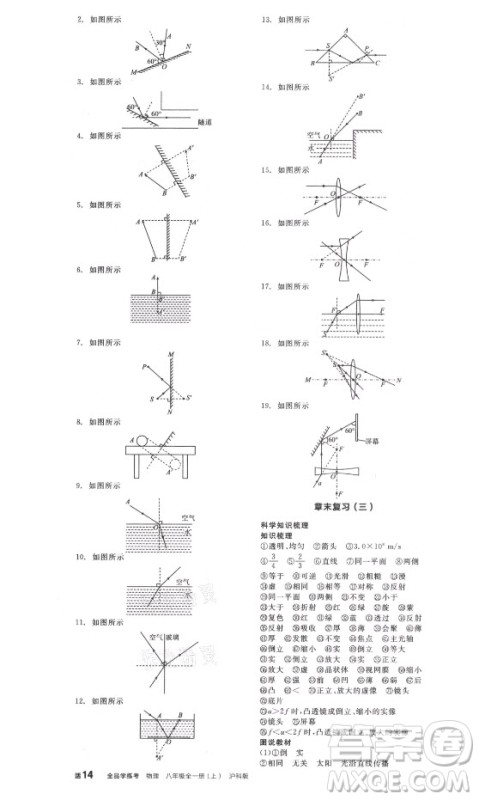 阳光出版社2021全品学练考物理八年级上册HK沪科版答案