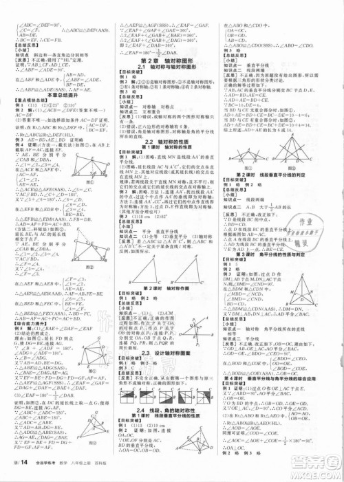 阳光出版社2021全品学练考数学八年级上册SK苏科版答案