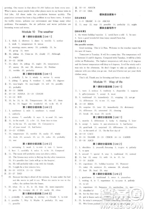 河北科学技术出版社2021全品学练考英语八年级上册WY外研版浙江专版答案