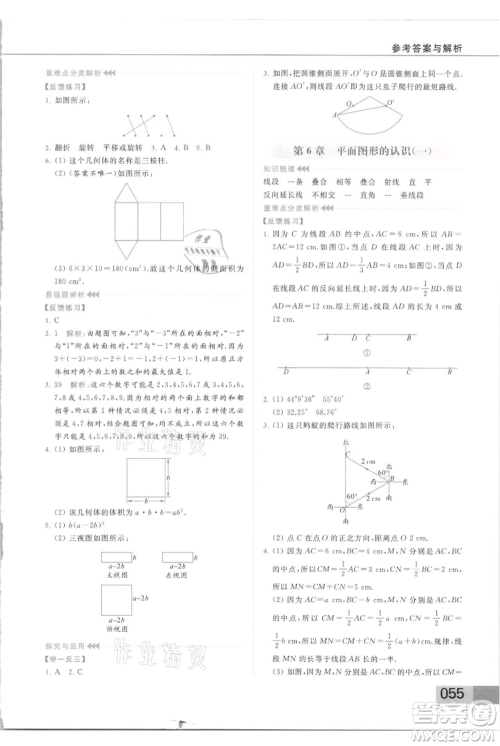 云南美术出版社2021秋季亮点给力提优课时作业本七年级上册数学通用版参考答案 云南美术出版社2021秋季亮点给力提优课时作业本七年级上册数学通用版参考答案