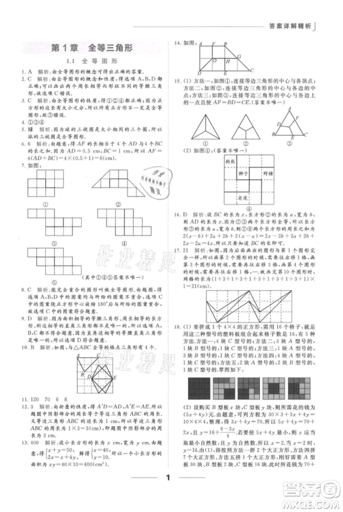 云南美术出版社2021秋季亮点给力提优课时作业本八年级上册数学通用版参考答案