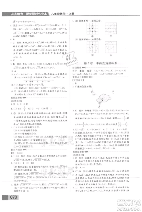 云南美术出版社2021秋季亮点给力提优课时作业本八年级上册数学通用版参考答案