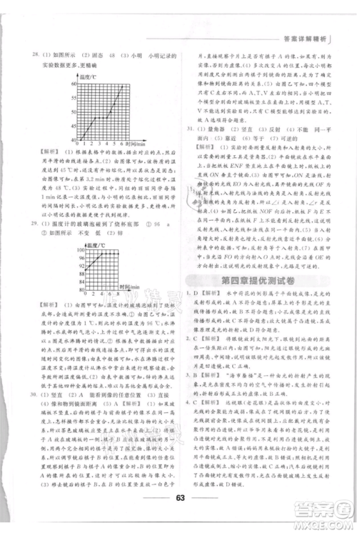 云南美术出版社2021秋季亮点给力提优课时作业本八年级上册物理通用版参考答案