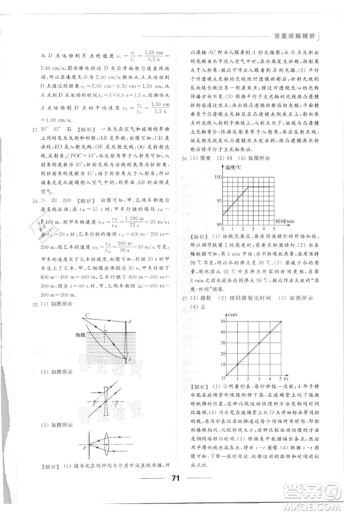 云南美术出版社2021秋季亮点给力提优课时作业本八年级上册物理通用版参考答案