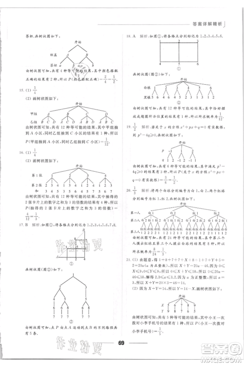 云南美术出版社2021秋季亮点给力提优课时作业本九年级上册数学通用版参考答案