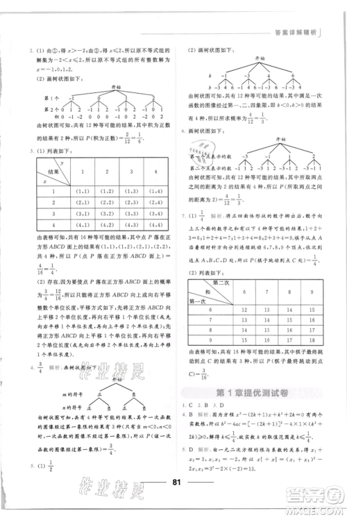 云南美术出版社2021秋季亮点给力提优课时作业本九年级上册数学通用版参考答案