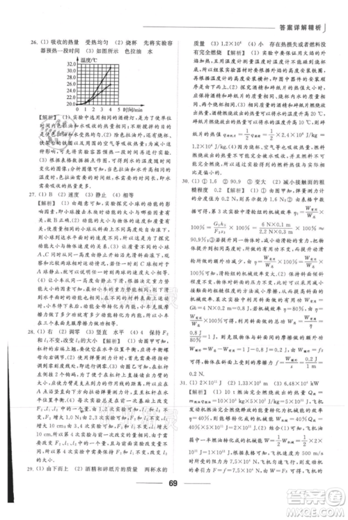 云南美术出版社2021秋季亮点给力提优课时作业本九年级上册物理通用版参考答案
