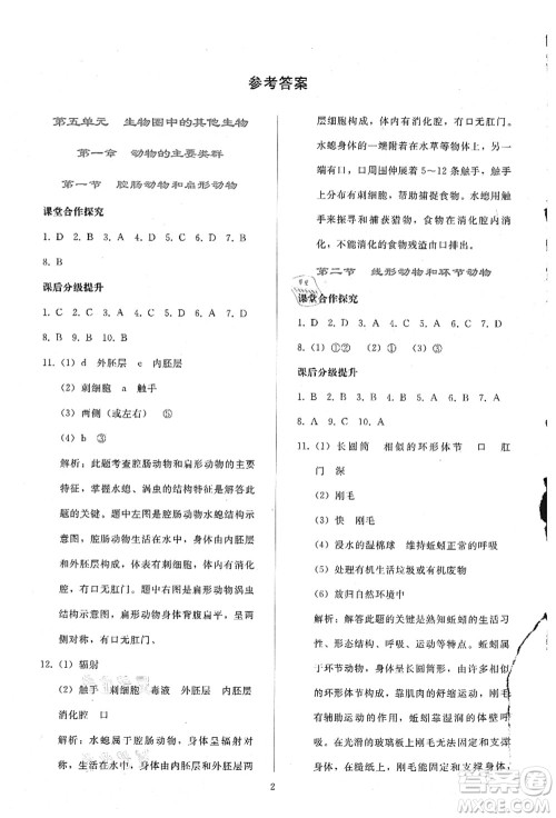 人民教育出版社2021同步轻松练习八年级生物上册人教版答案