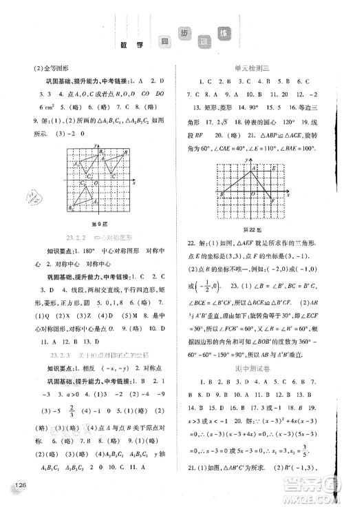 河北人民出版社2021同步训练九年级数学上册人教版答案 河北人民出版社2021同步训练九年级数学上册人教版答案