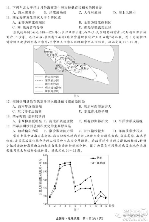 天舟高考2022届高三第一次学业质量联合检测地理试题及答案 天舟高考2022届高三第一次学业质量联合检测地理试题及答案