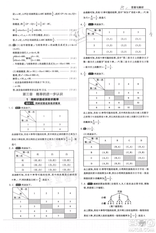 开明出版社2021少年班初中数学九年级上册北师大版参考答案 开明出版社2021少年班初中数学九年级上册北师大版参考答案