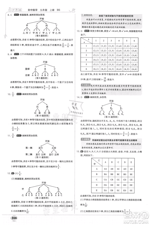 开明出版社2021少年班初中数学九年级上册北师大版参考答案 开明出版社2021少年班初中数学九年级上册北师大版参考答案