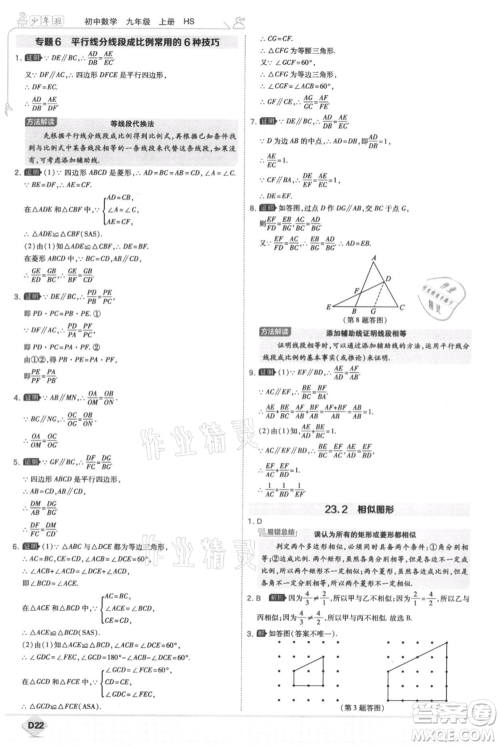开明出版社2021少年班初中数学九年级上册华师大版参考答案