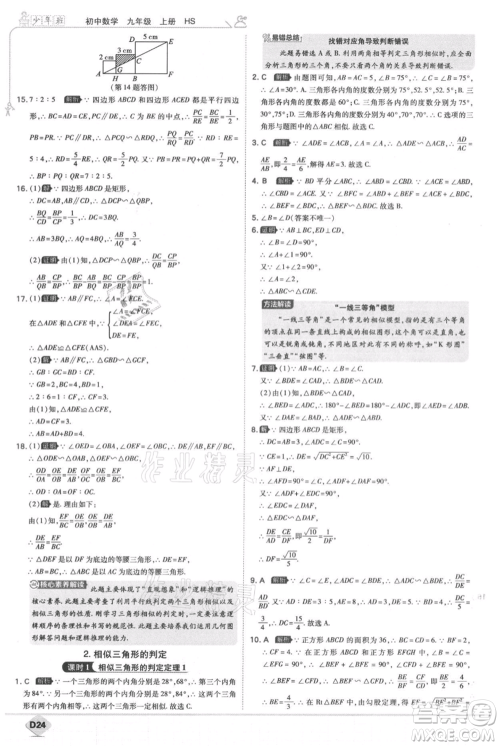 开明出版社2021少年班初中数学九年级上册华师大版参考答案