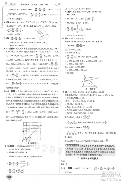 开明出版社2021少年班初中数学九年级上册华师大版参考答案
