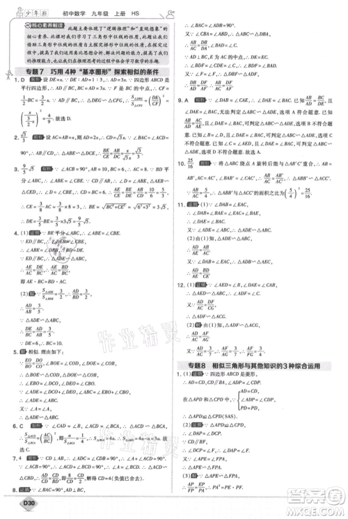 开明出版社2021少年班初中数学九年级上册华师大版参考答案