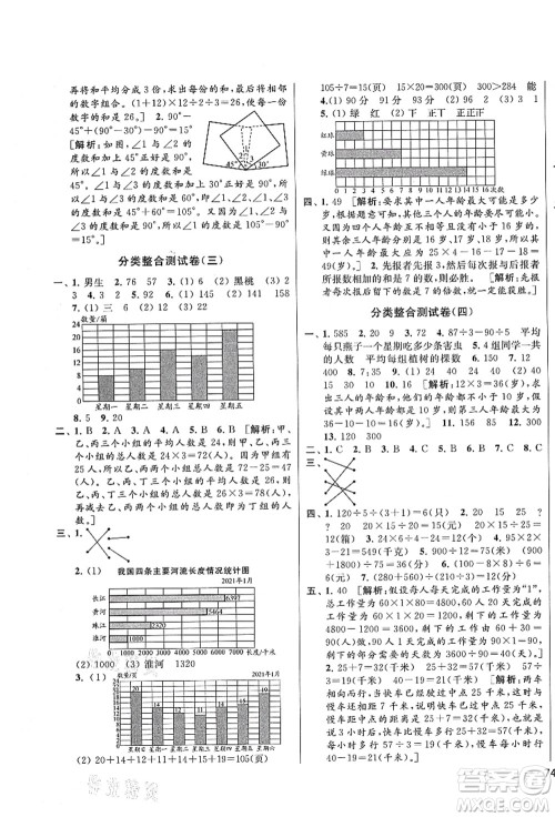 云南美术出版社2021同步跟踪全程检测及各地期末试卷精选四年级数学上册苏教版答案