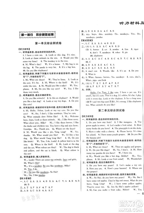 云南美术出版社2021同步跟踪全程检测及各地期末试卷精选四年级英语上册译林版答案