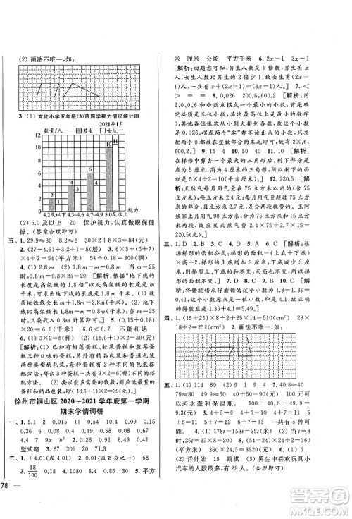 云南美术出版社2021同步跟踪全程检测及各地期末试卷精选五年级数学上册苏教版答案