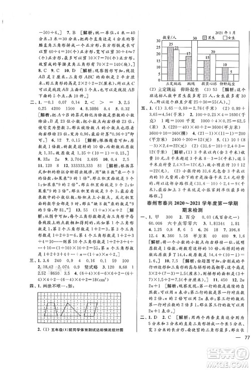 云南美术出版社2021同步跟踪全程检测及各地期末试卷精选五年级数学上册苏教版答案