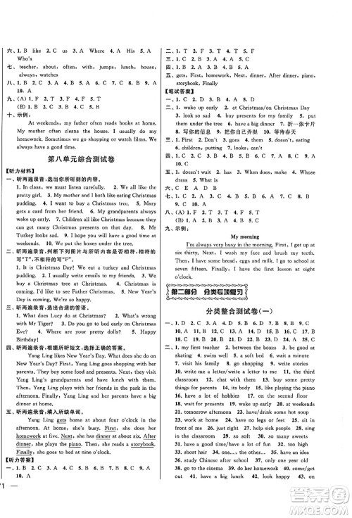 云南美术出版社2021同步跟踪全程检测及各地期末试卷精选五年级英语上册译林版答案