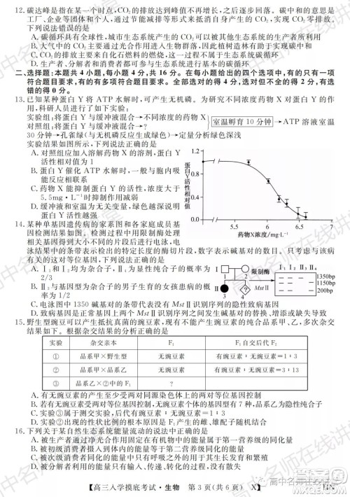 天壹名校联盟2022届高三入学摸底考试生物试题及答案 天壹名校联盟2022届高三入学摸底考试生物试题及答案