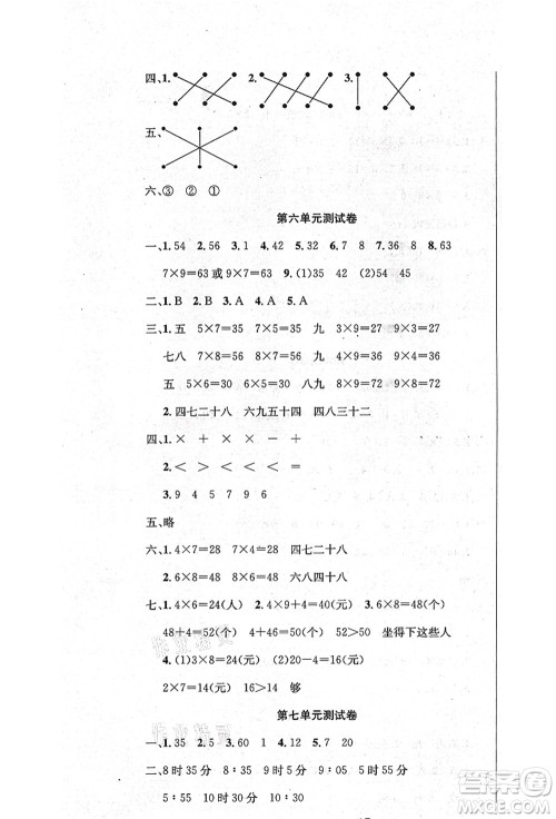 新疆文化出版社2021课堂小练二年级数学上册RJ人教版答案