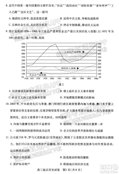 2021-2022学年度武汉市部分学校高三起点质量检测历史试卷及答案 2021-2022学年度武汉市部分学校高三起点质量检测历史试卷及答案