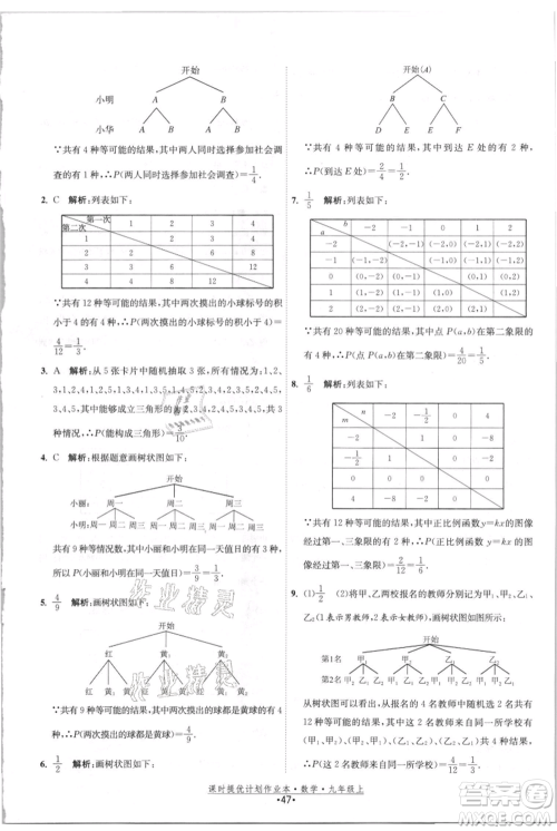 江苏人民出版社2021课时提优计划作业本九年级上册数学苏科版参考答案